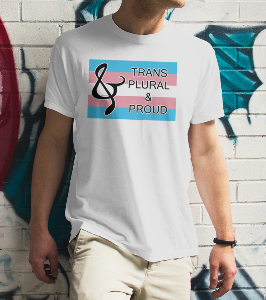Trans Plural And Proud Treble Clef Pink Blue Flag T-Shirt