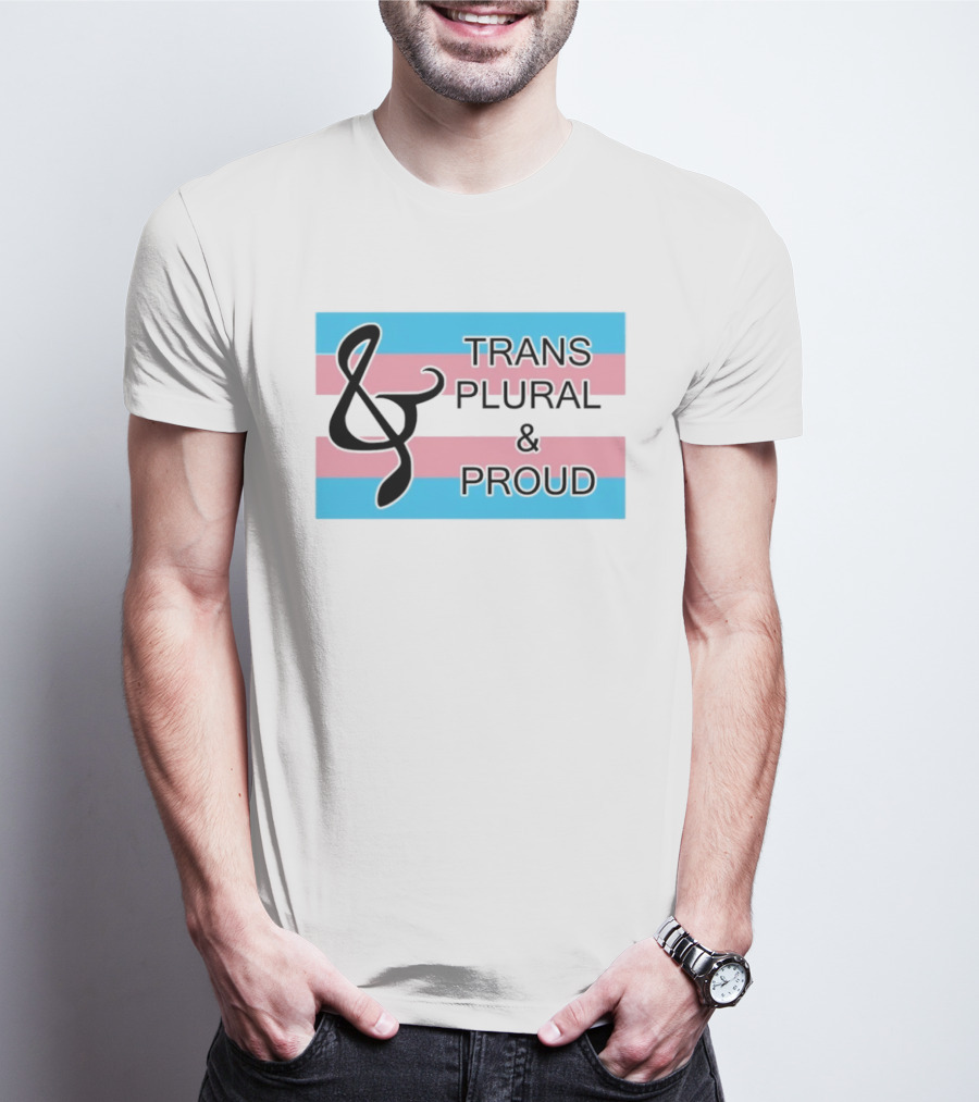 Trans Plural And Proud Treble Clef Pink Blue Flag T-Shirt