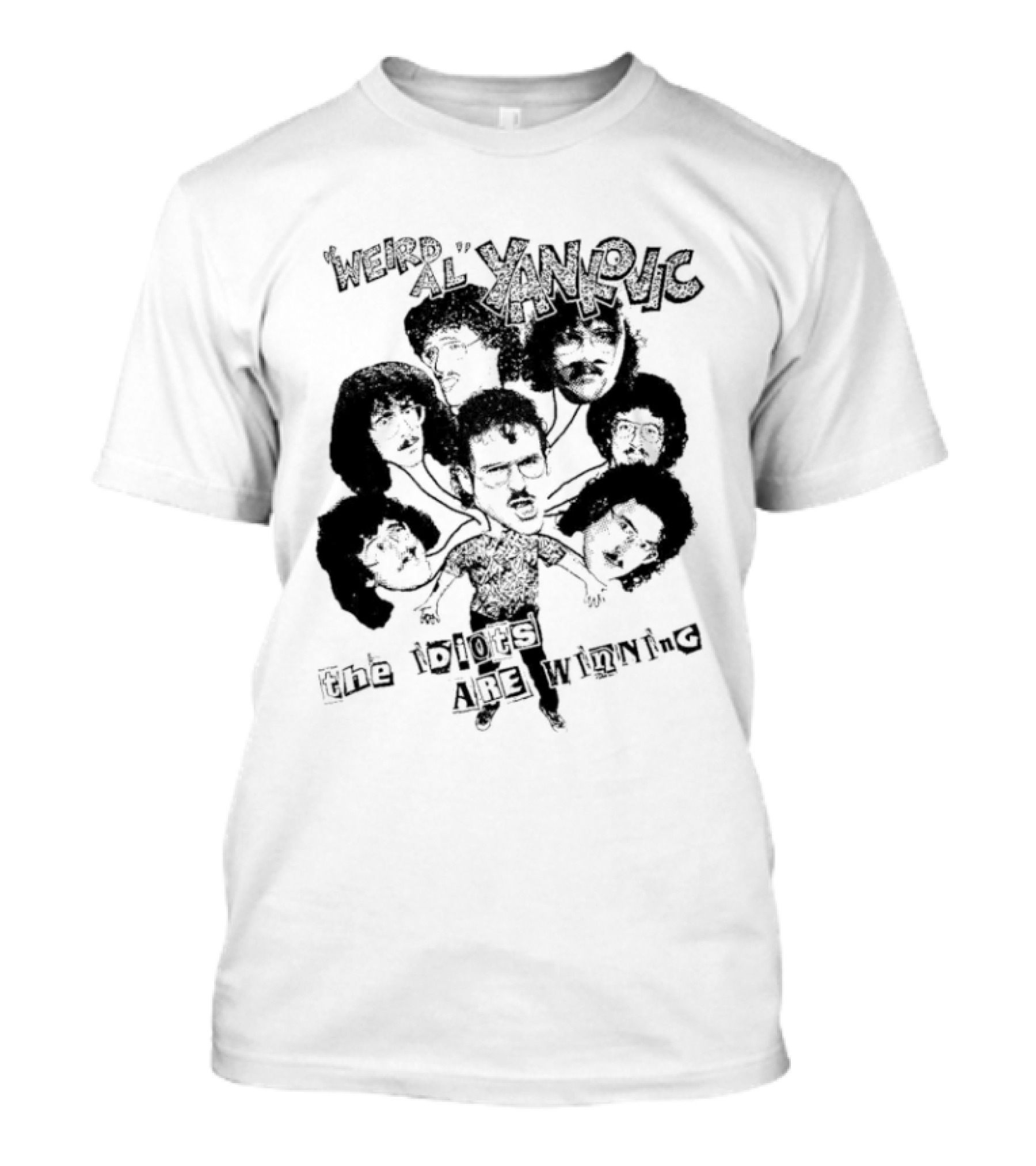 Weird Al Yankovic The Idiots Are Winning Black And White Caricature Faces T-Shirt