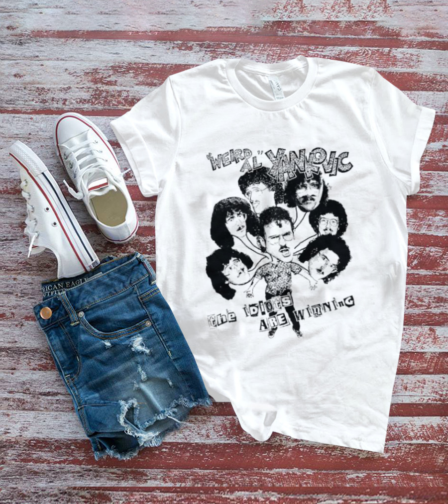 Weird Al Yankovic The Idiots Are Winning Black And White Caricature Faces T-Shirt