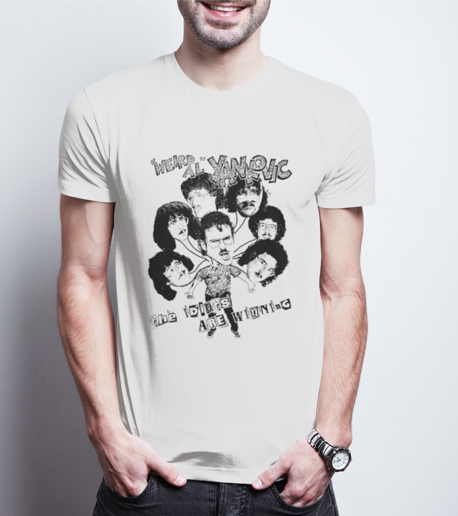 Weird Al Yankovic The Idiots Are Winning Black And White Caricature Faces T-Shirt