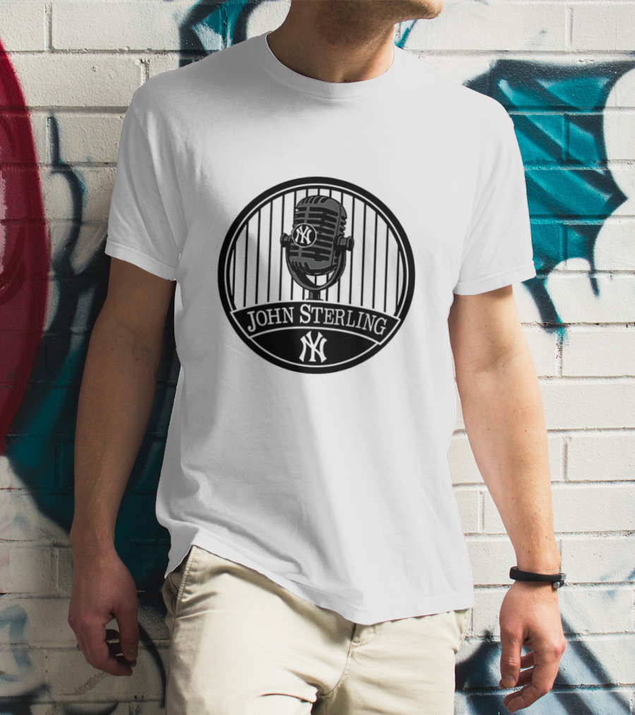 New York Yankees John Sterling Commemorative Patch With Microphone T-Shirt