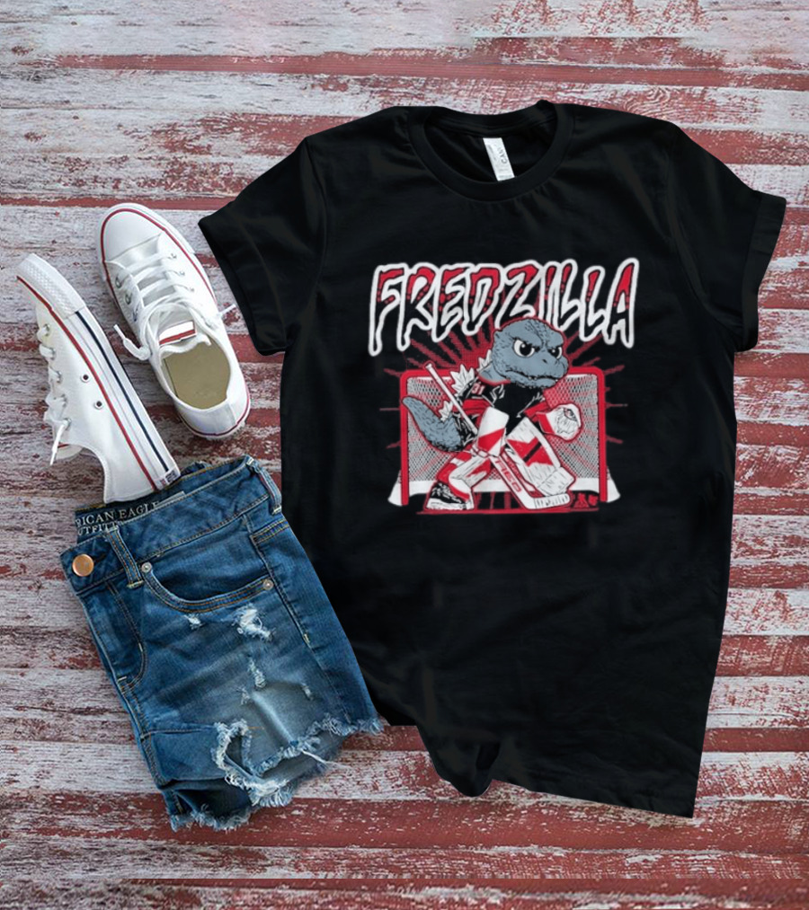 FredZilla Hockey Goalie Monster Art With Equipment And Net T-Shirt