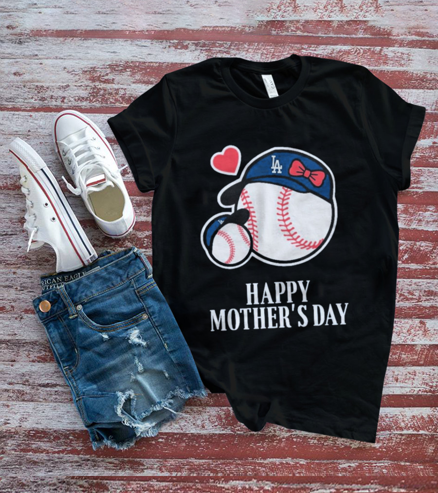 Happy Mother's Day 2026 LA Baseball Red Bow Heart T-Shirt