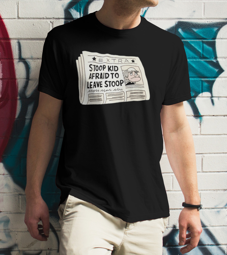 Stoop Kid Afraid To Leave Stoop Newspaper Extra Cartoon Headline T-Shirt