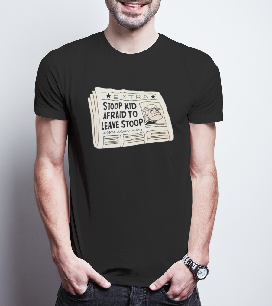 Stoop Kid Afraid To Leave Stoop Newspaper Extra Cartoon Headline T-Shirt