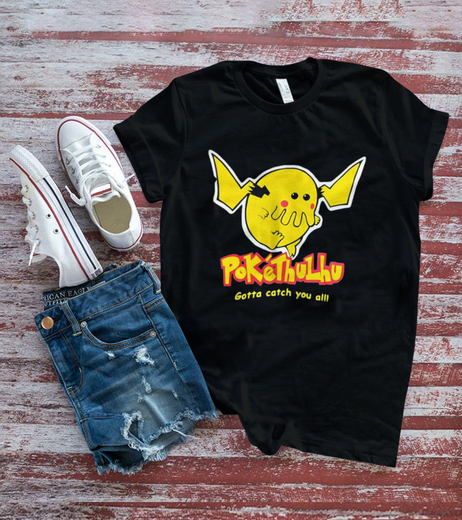 Pokethulhu Gotta Catch You All Yellow Hybrid T-Shirt