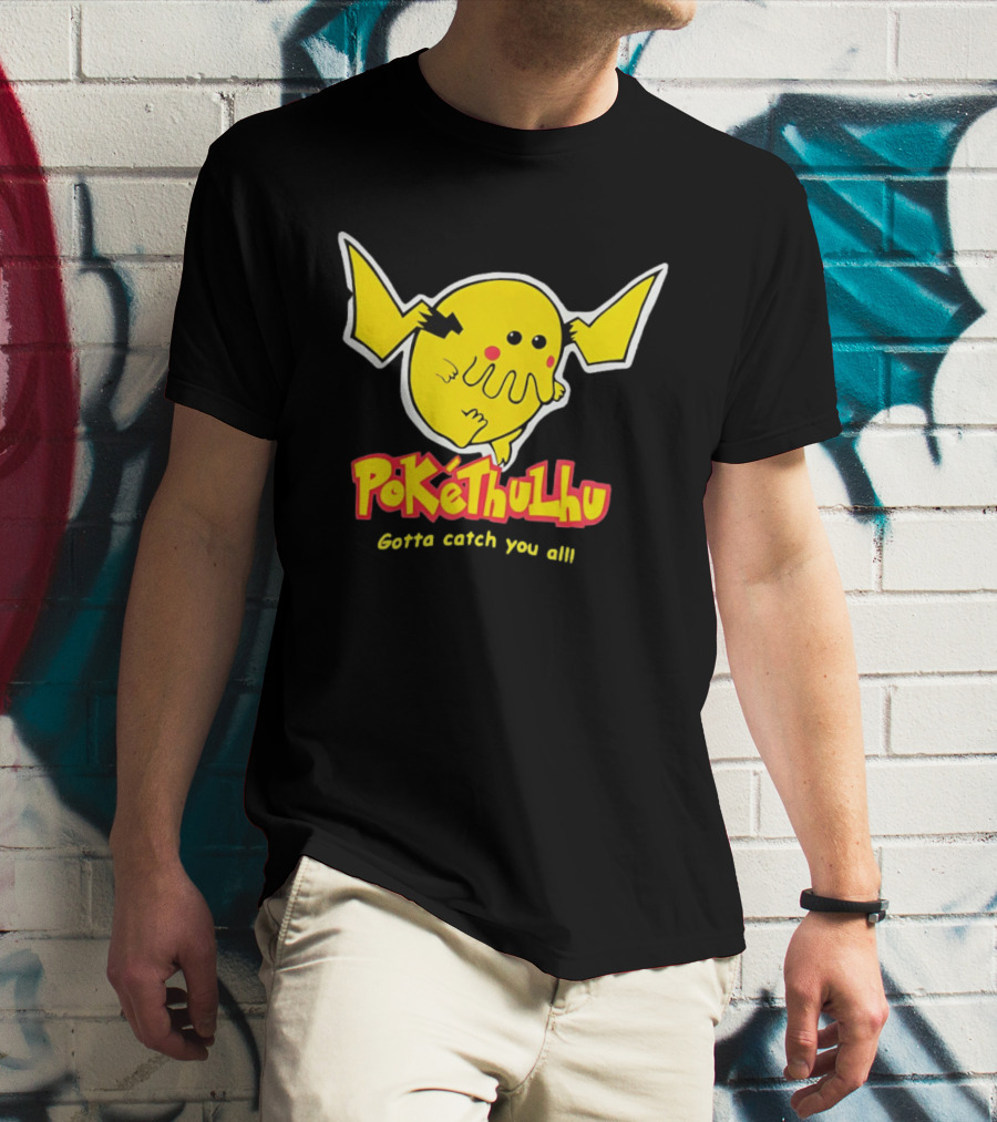Pokethulhu Gotta Catch You All Yellow Hybrid T-Shirt