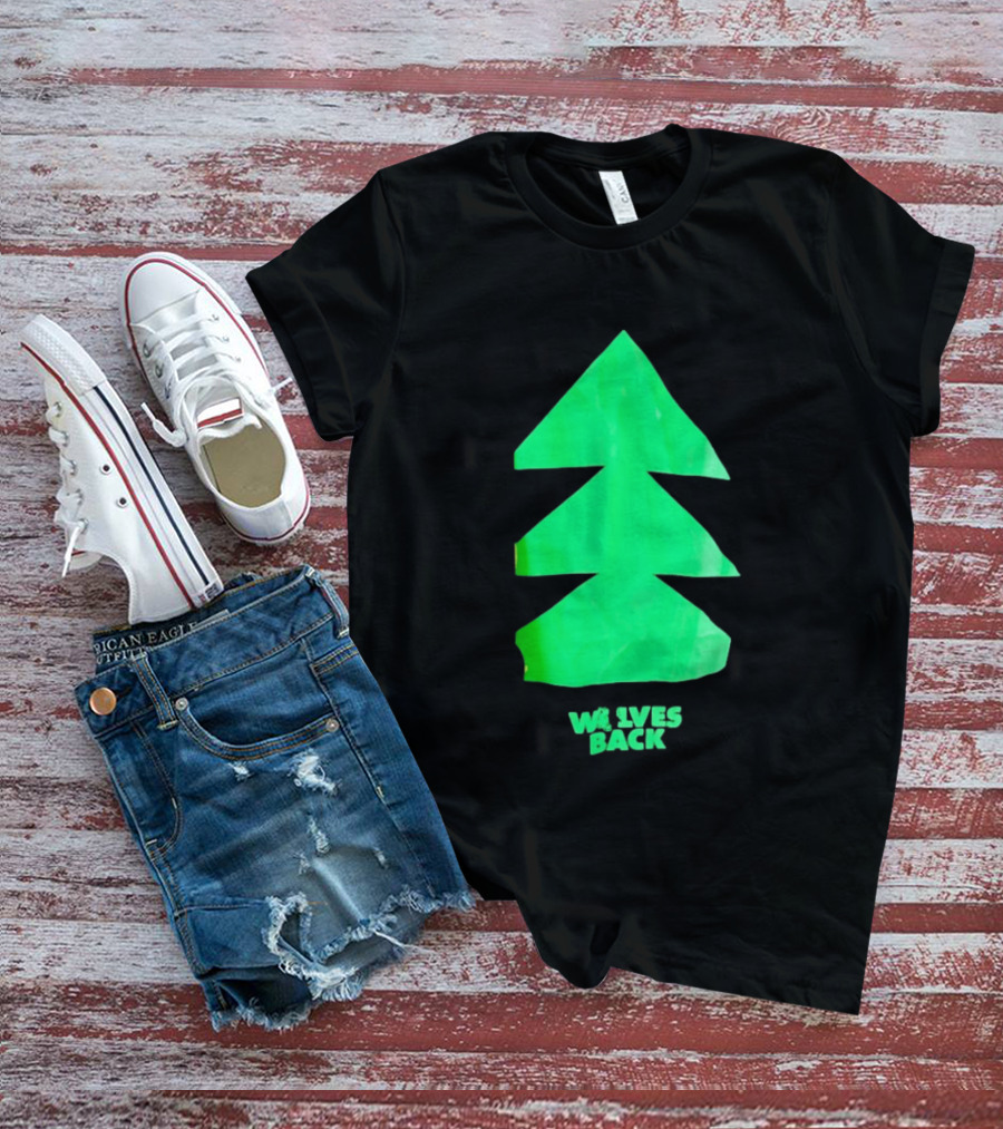 Wolves Back Tree Green Triangular Shapes T-Shirt