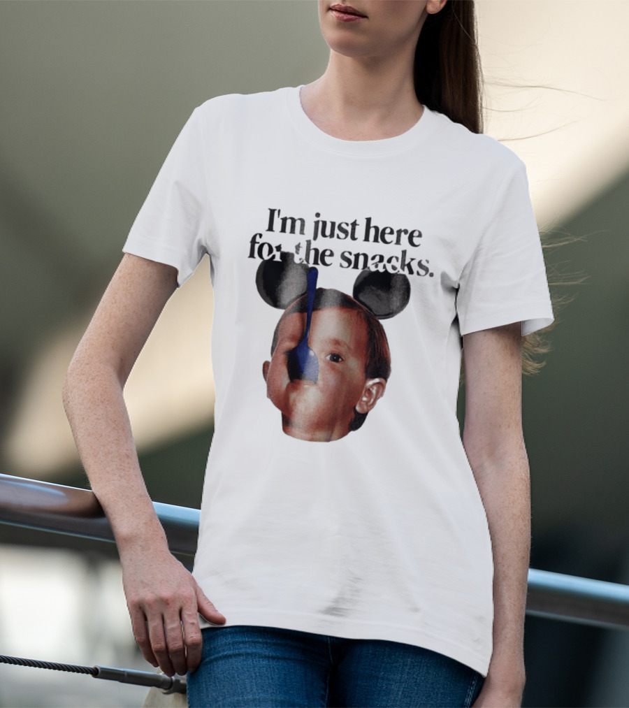 I'm Just Here For The Snacks Mickey Shaped Ears Spoon Face T-Shirt