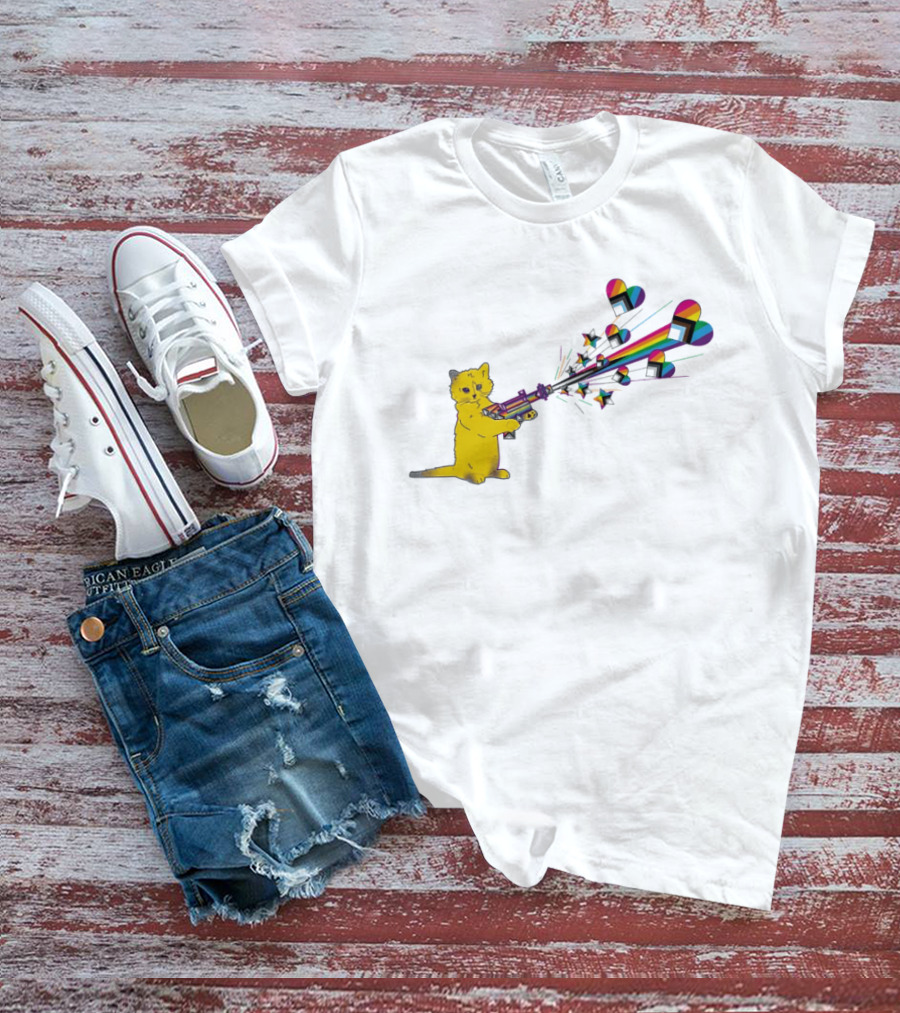 Gary The Cat Pew Pew Rainbow Laser Guns Pride T-Shirt