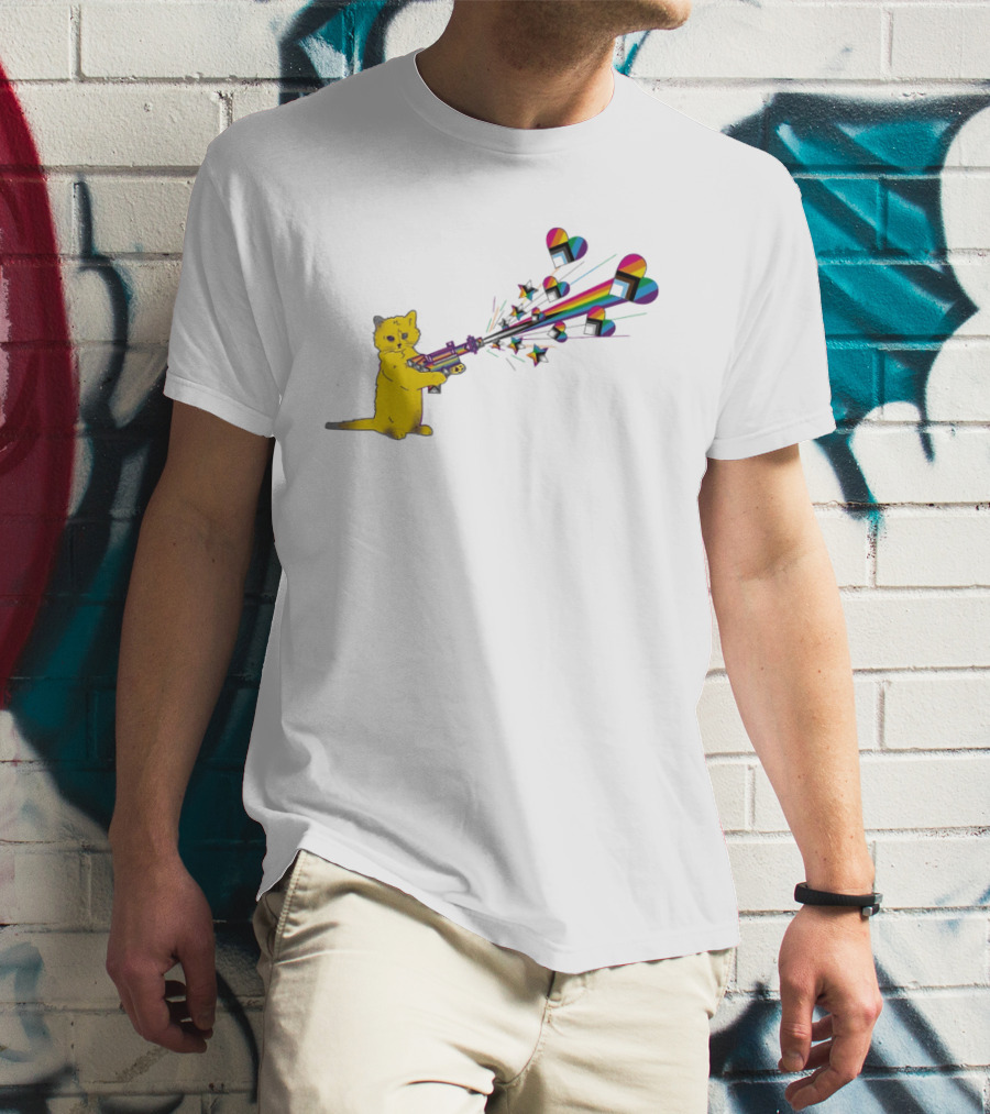 Gary The Cat Pew Pew Rainbow Laser Guns Pride T-Shirt