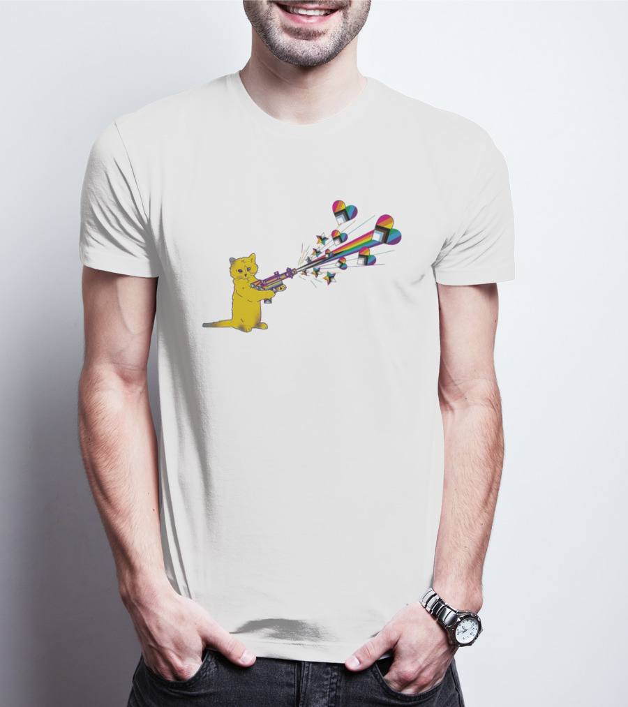 Gary The Cat Pew Pew Rainbow Laser Guns Pride T-Shirt