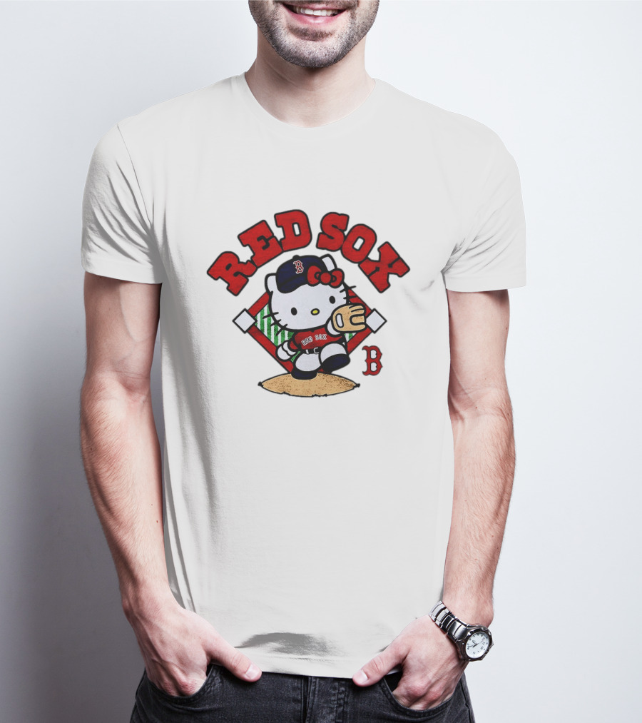 Hello Kitty Boston Red Sox Baseball 2026 MLB Throwback Red Sox And B Cap T-Shirt