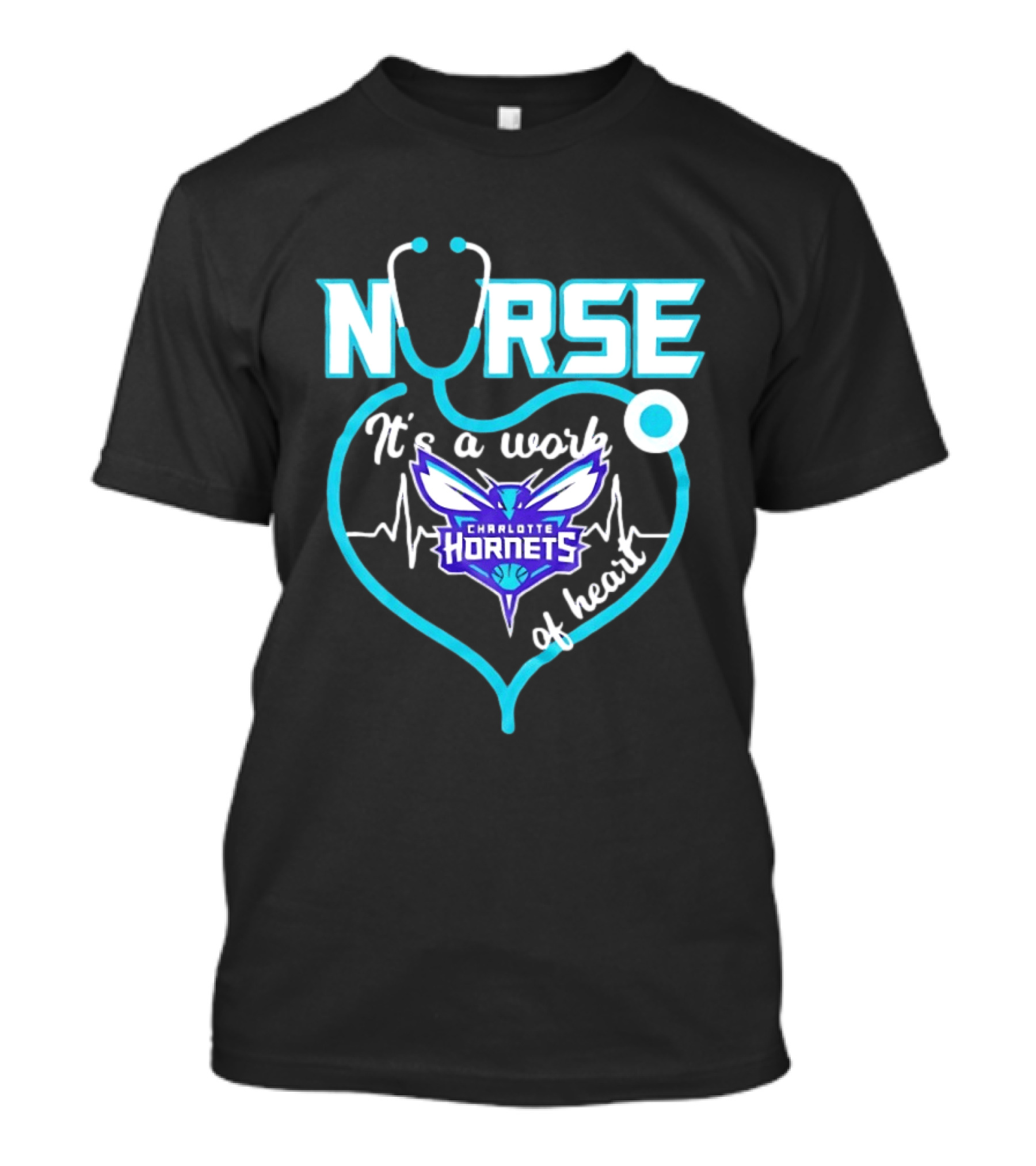 Charlotte Hornets Nurse It's A Work Of Heart Stethoscope Shaped Heart NBA T-Shirt