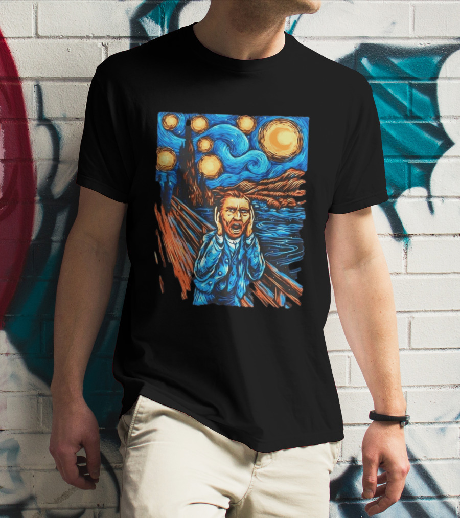 Vincent Van Gogh Starry Night Meets Edvard Munch The Scream Fusion T-Shirt