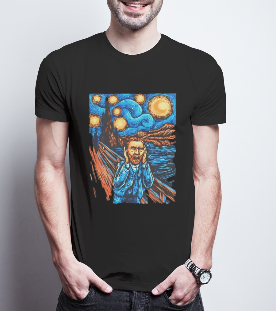 Vincent Van Gogh Starry Night Meets Edvard Munch The Scream Fusion T-Shirt
