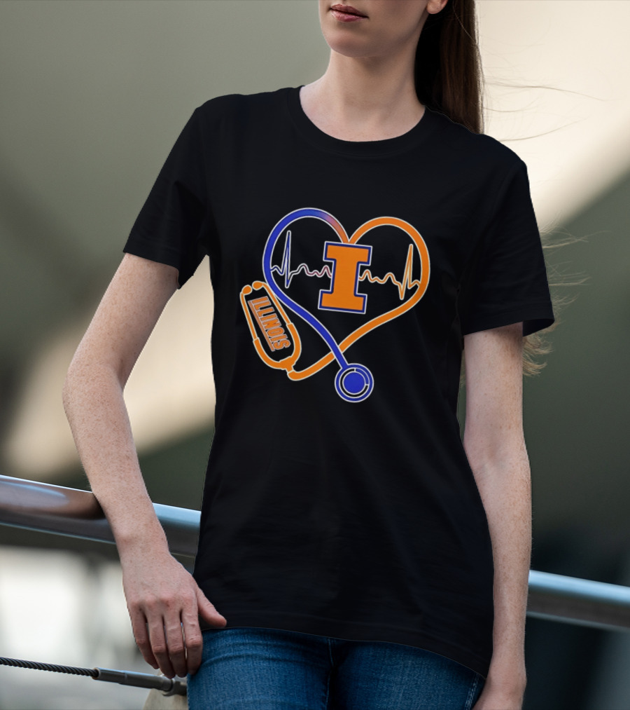 Illinois Fighting Illini Heartbeat I Nurse Stethoscope Love T-Shirt
