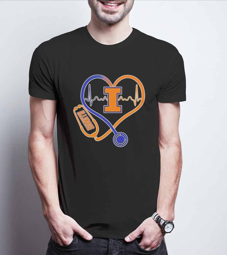 Illinois Fighting Illini Heartbeat I Nurse Stethoscope Love T-Shirt