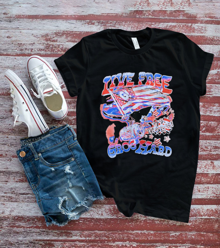 Live Free Grog Hard 2026 Grog Tour American Flag Crocodile And Beer Barrel T-Shirt