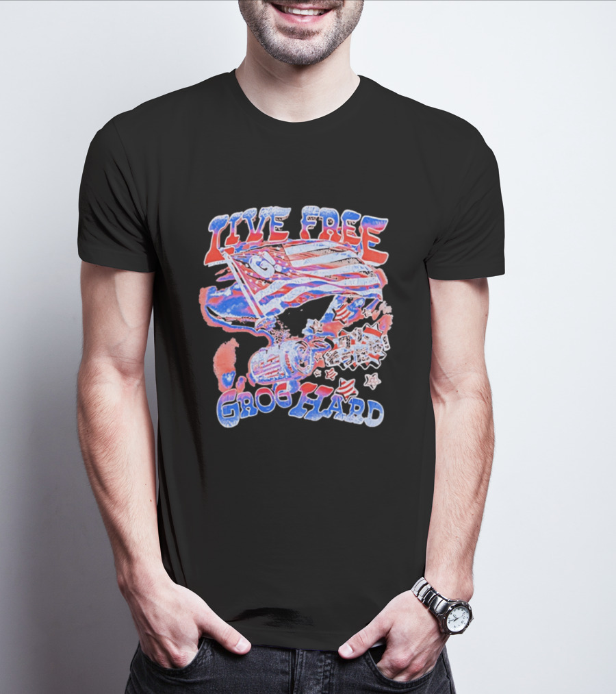 Live Free Grog Hard 2026 Grog Tour American Flag Crocodile And Beer Barrel T-Shirt