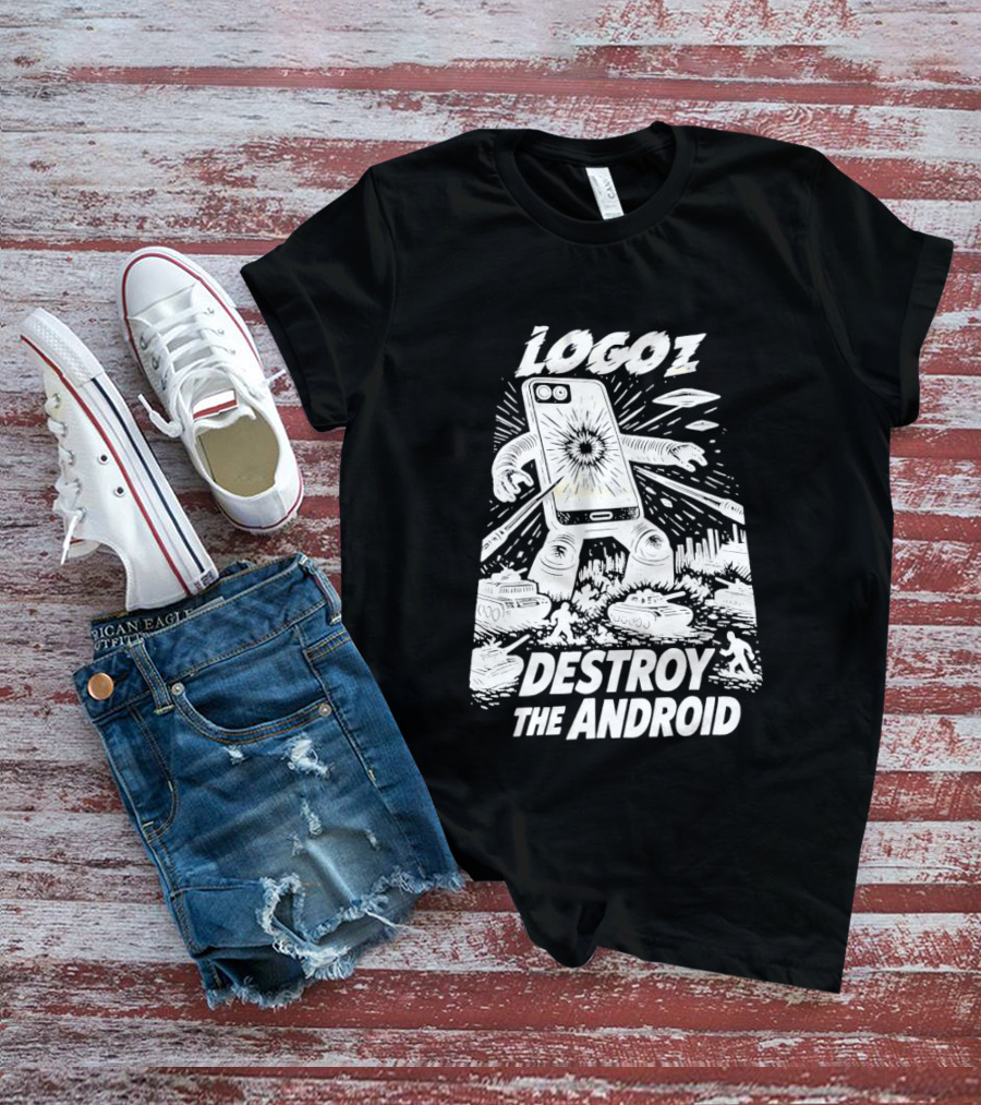Logoz Destroy The Android Retro Style Comic T-Shirt