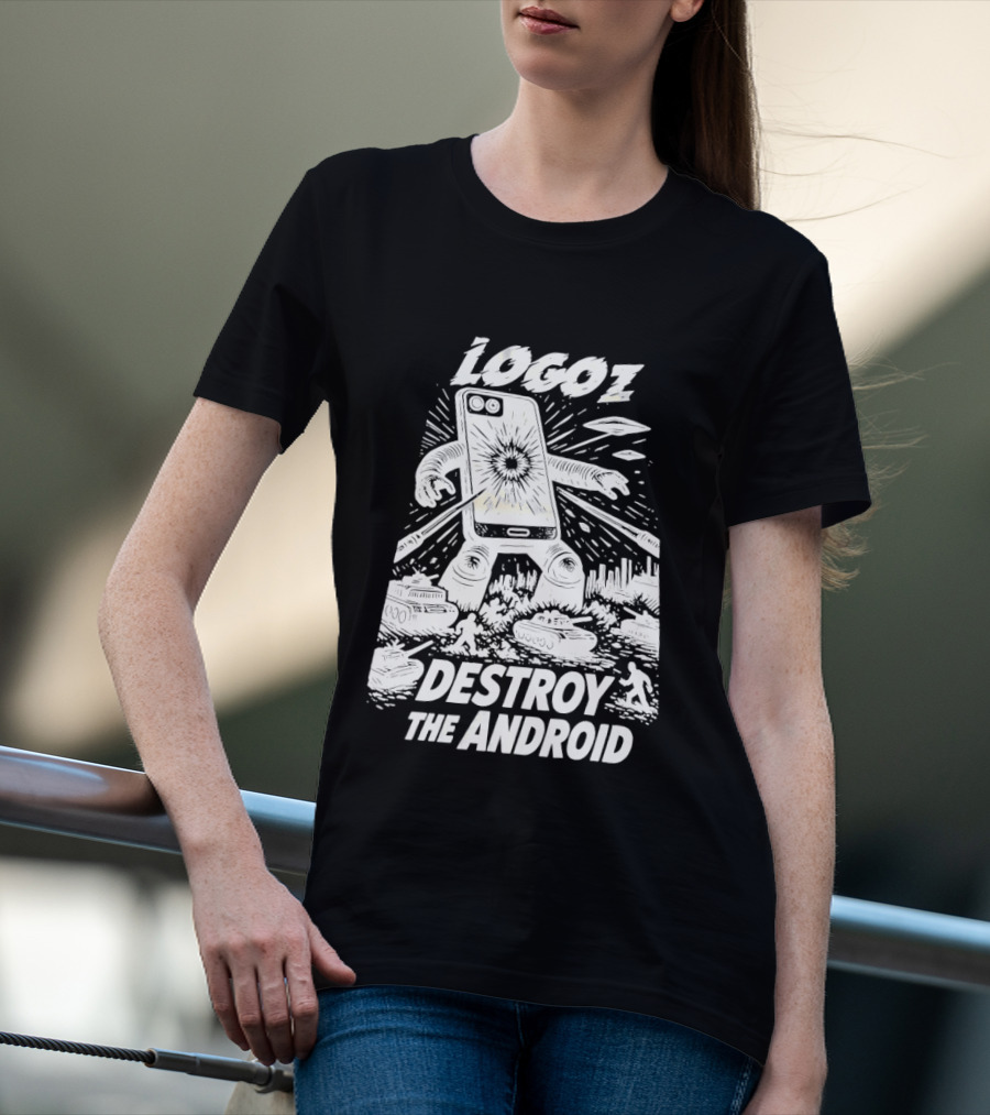 Logoz Destroy The Android Retro Style Comic T-Shirt