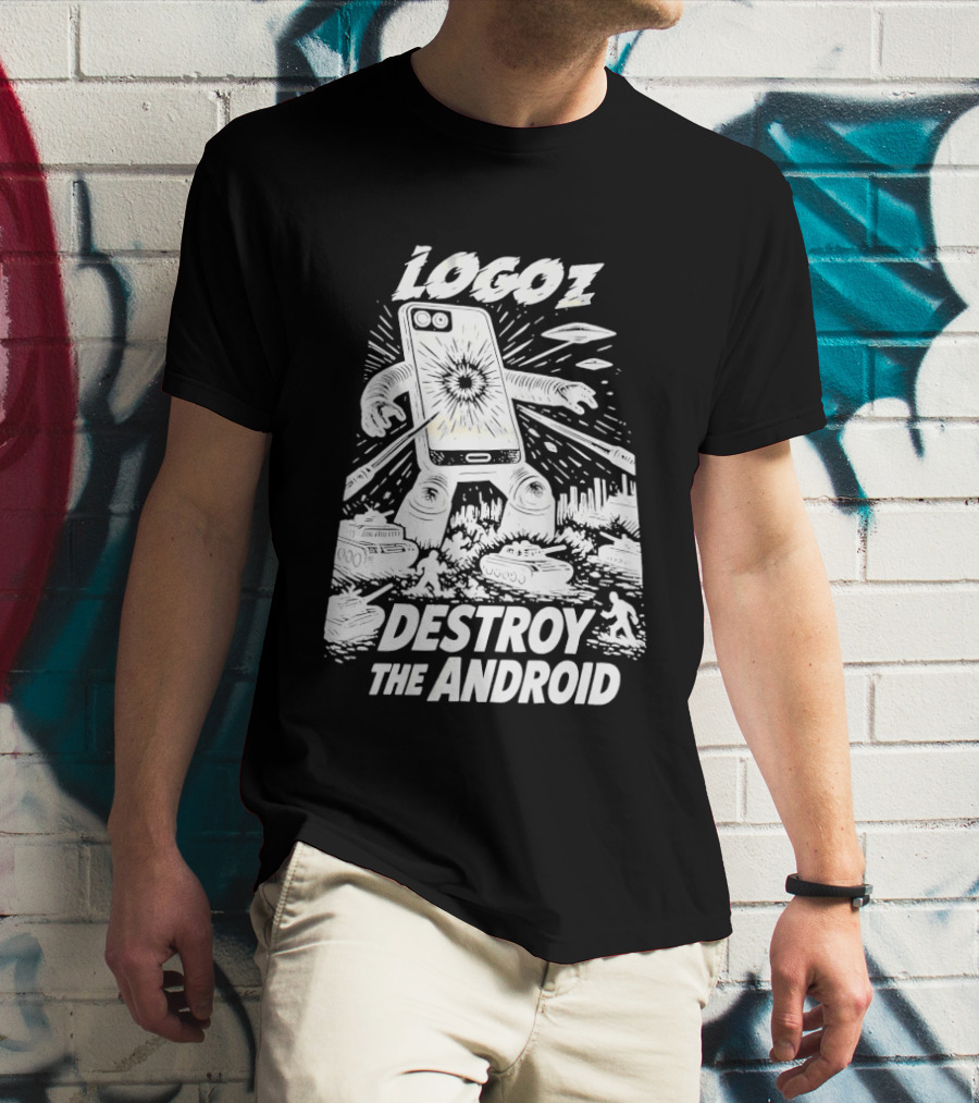 Logoz Destroy The Android Retro Style Comic T-Shirt