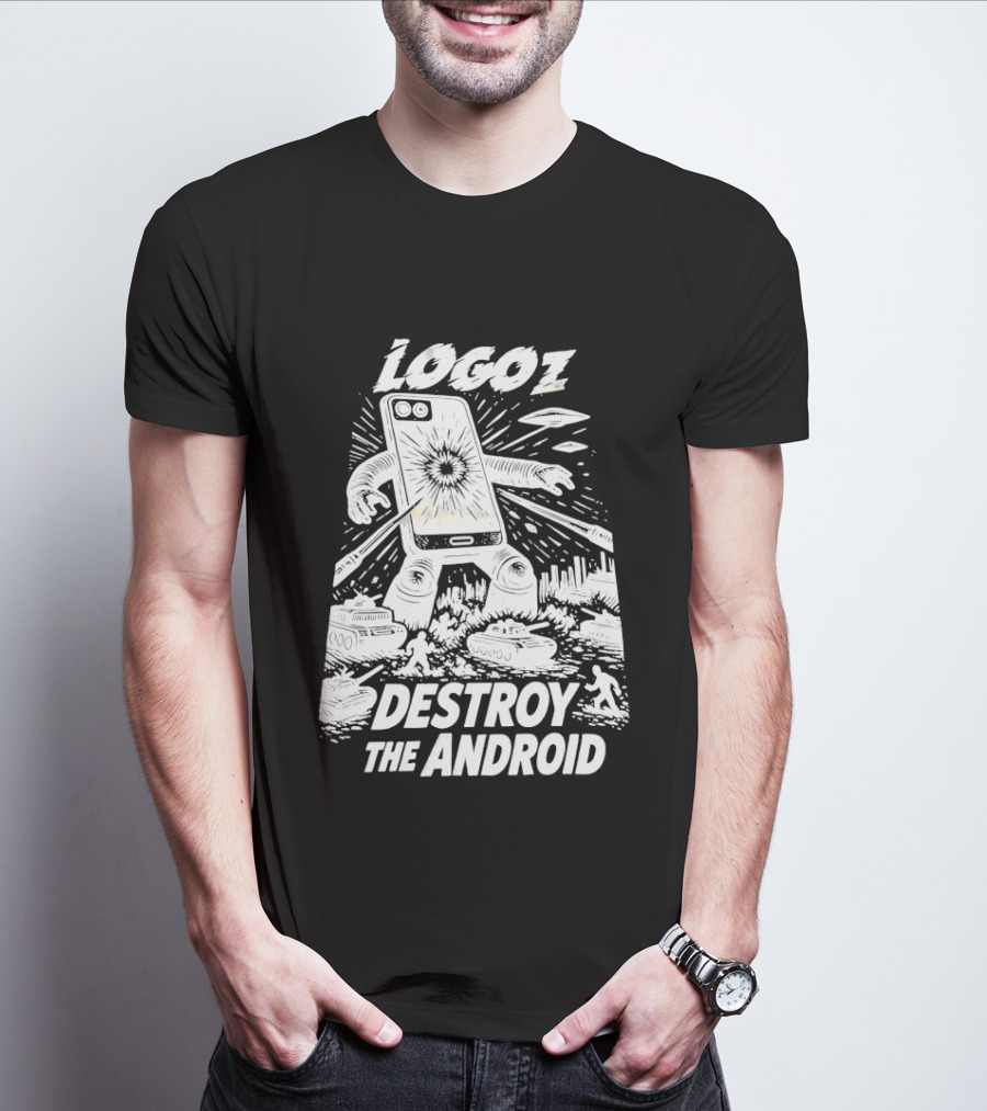Logoz Destroy The Android Retro Style Comic T-Shirt