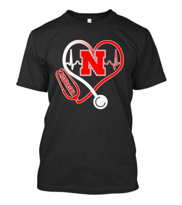 Nebraska Cornhuskers Heartbeat Stethoscope Love Nurse T-Shirt