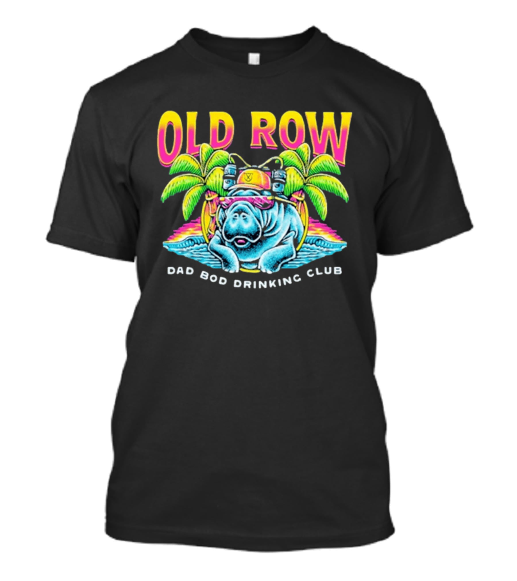Old Row Dad Bod Drinking Club Manatee Tropical Palm Tree T-Shirt