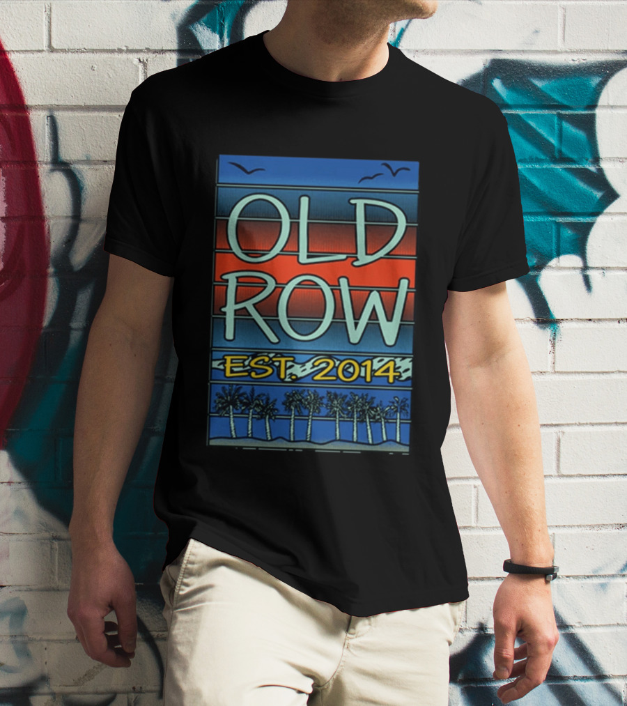 Old Row Est. 2014 Palm Scene Sunset Stripes T-Shirt