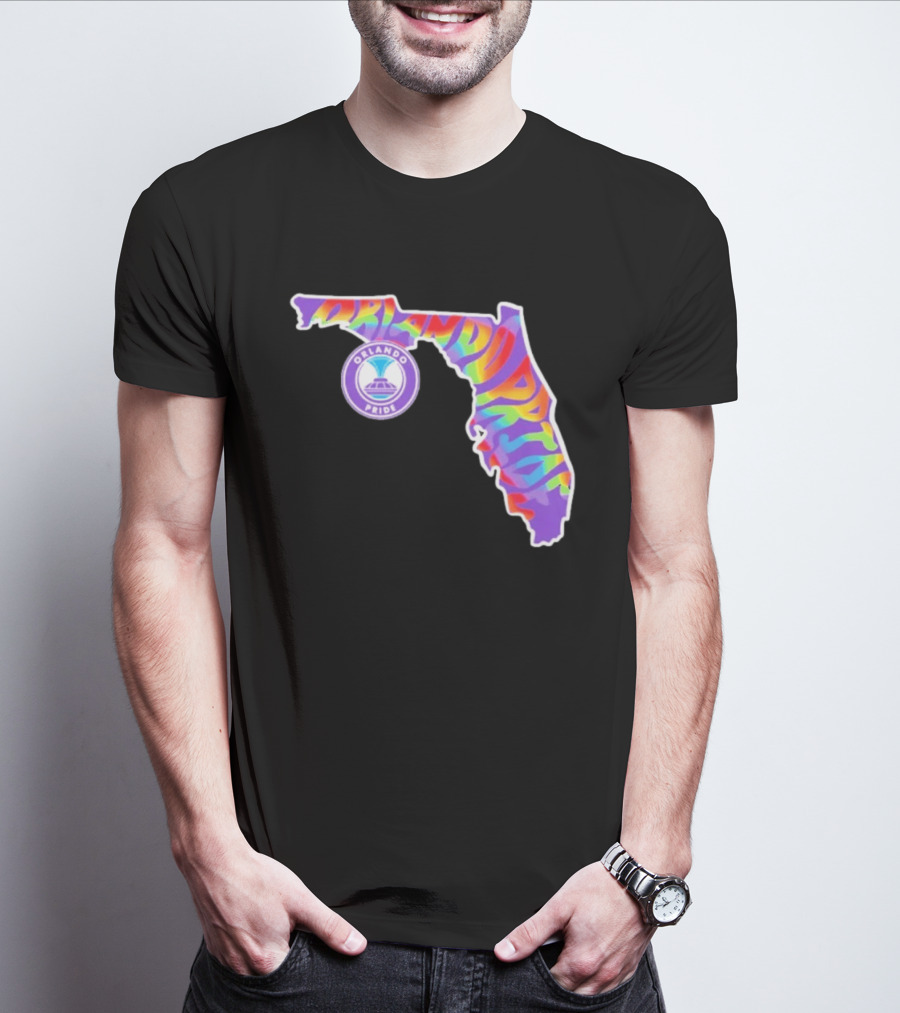 Orlando Pride Groovy Rainbow Florida Map T-Shirt