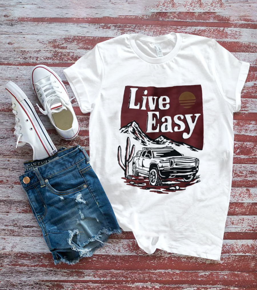 Live Easy Bronco Car Desert Adventure Sunset T-Shirt