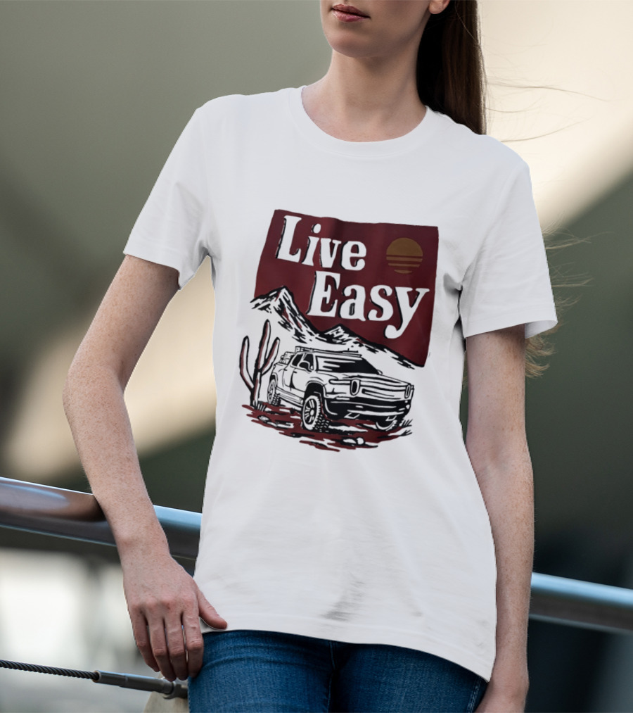 Live Easy Bronco Car Desert Adventure Sunset T-Shirt