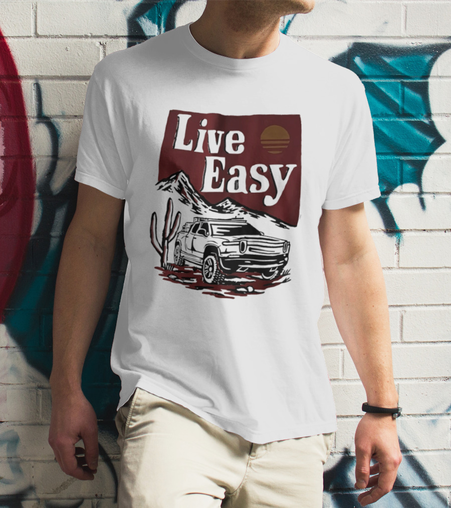 Live Easy Bronco Car Desert Adventure Sunset T-Shirt