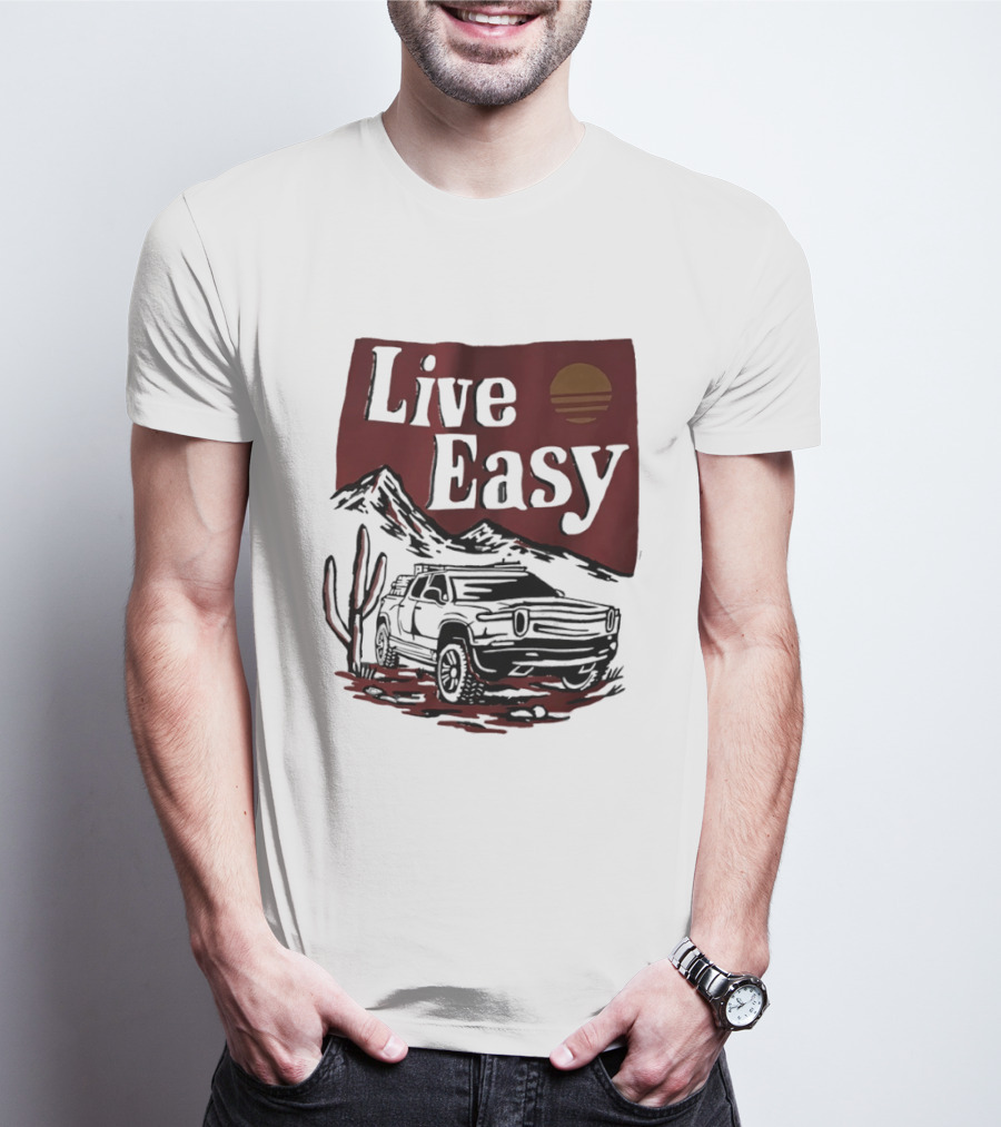 Live Easy Bronco Car Desert Adventure Sunset T-Shirt