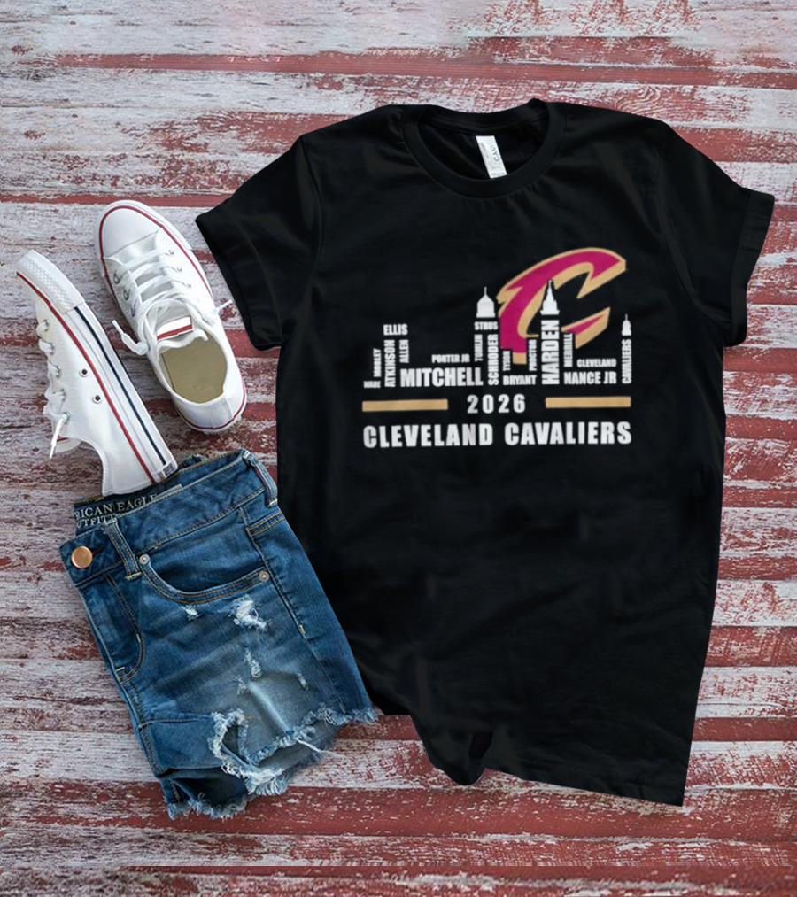 Cleveland Cavaliers 2026 Skyline Mitchell Bickerstaff Garland Allen Mobley Wade Okoro LeVert Stevens T-Shirt