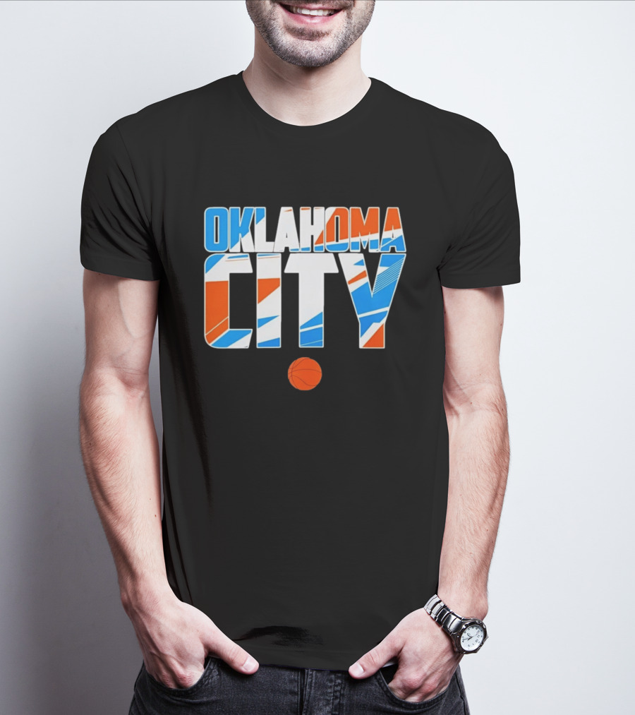 Oklahoma City Basketball Pride Colorful Lettering With Orange Basketball T-Shirt