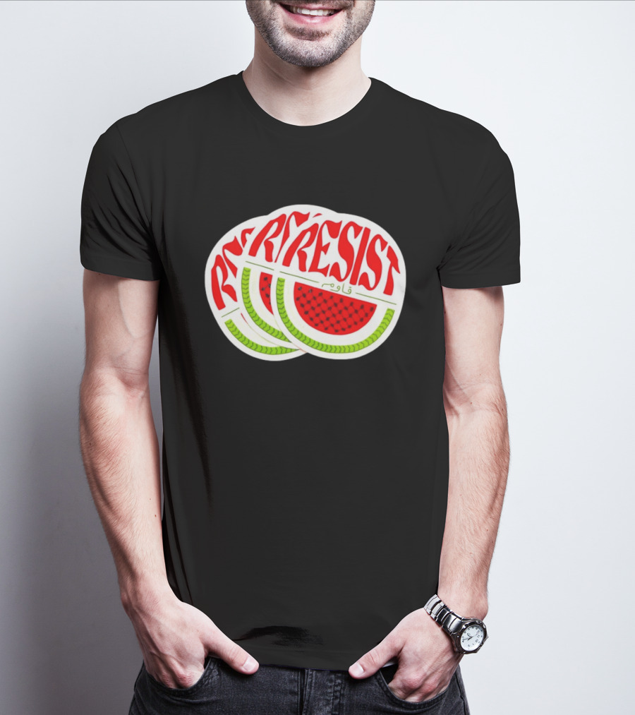 Watermelon Keffiyeh Resist Free Palestine Arabic Text قاوم T-Shirt