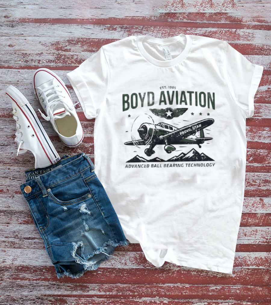 Boyd Aviation Advanced Ball Bearing Technology See The Stars Airplane And Mountain Scene T-Shirt