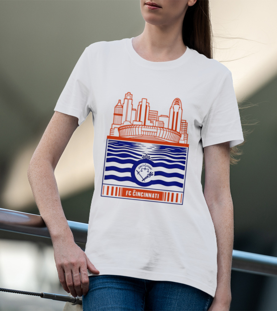 FC Cincinnati Stadium Skyline With River Flag T-Shirt