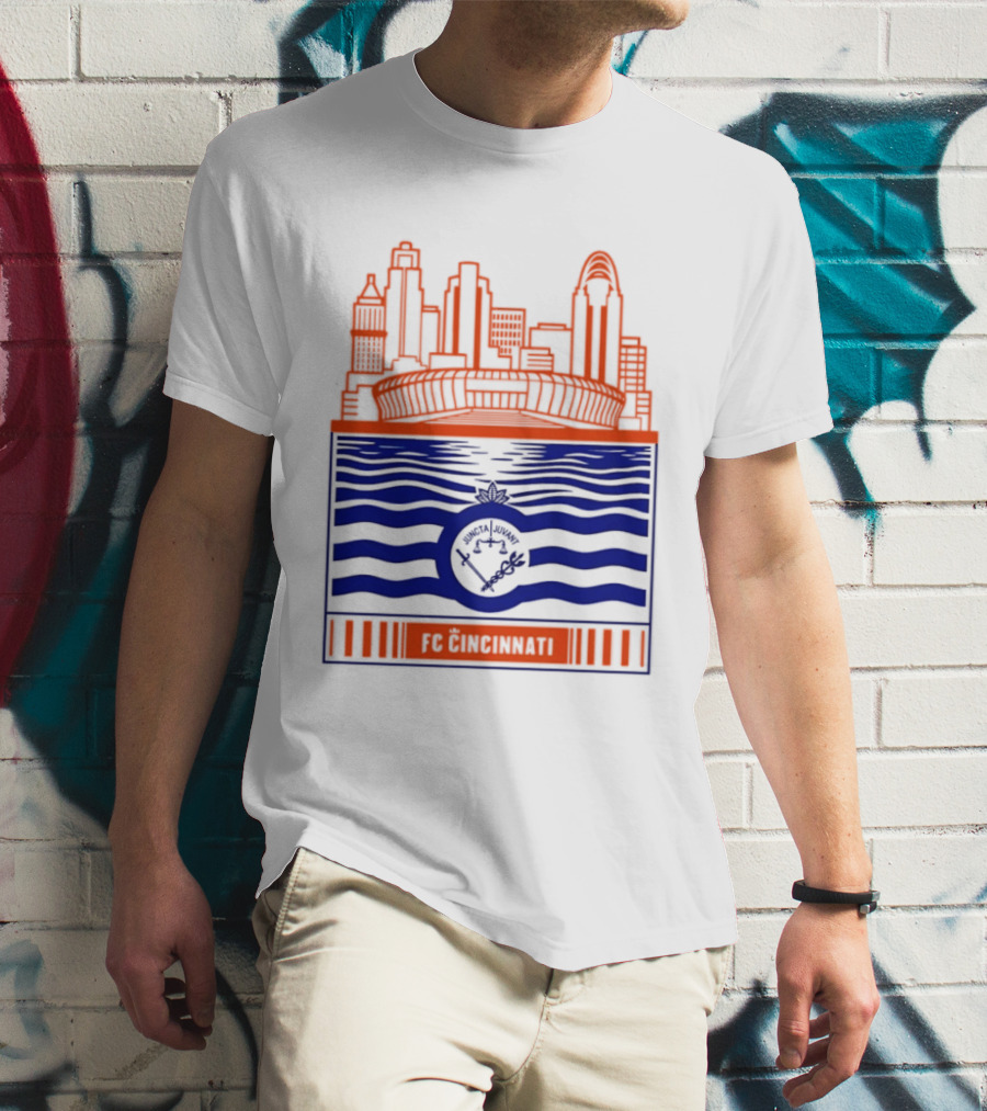 FC Cincinnati Stadium Skyline With River Flag T-Shirt