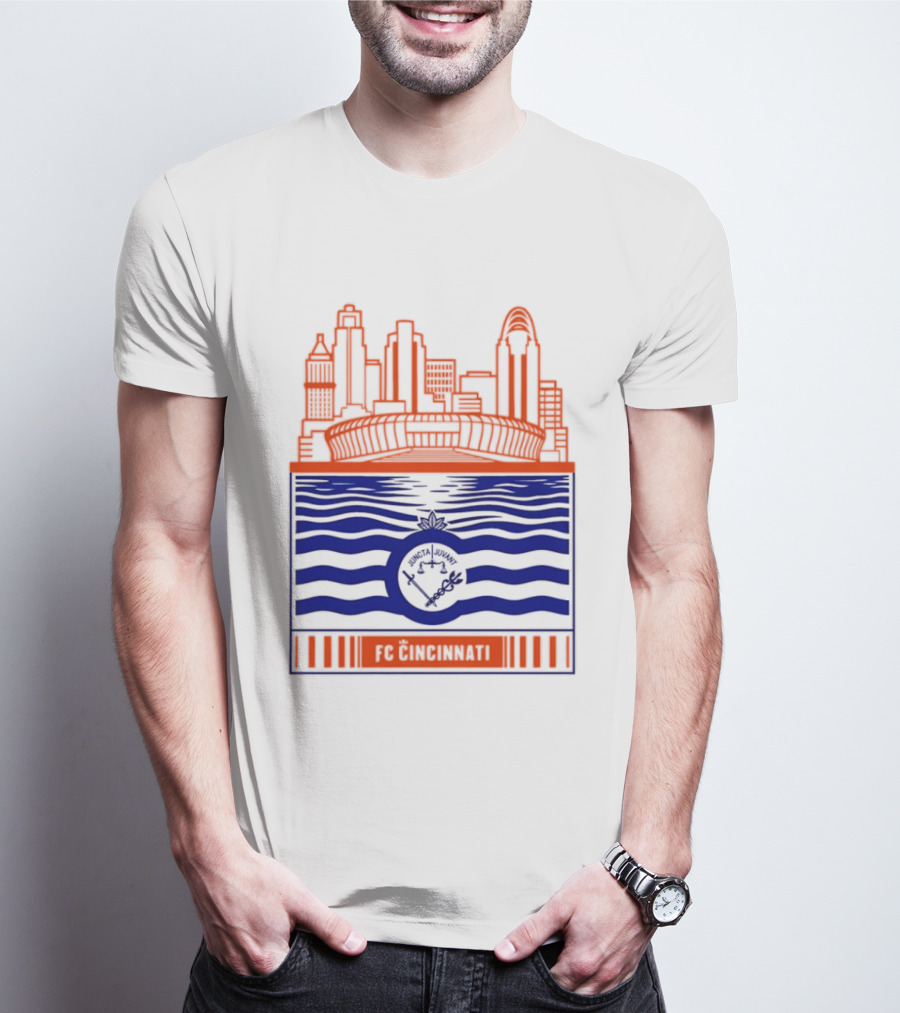 FC Cincinnati Stadium Skyline With River Flag T-Shirt