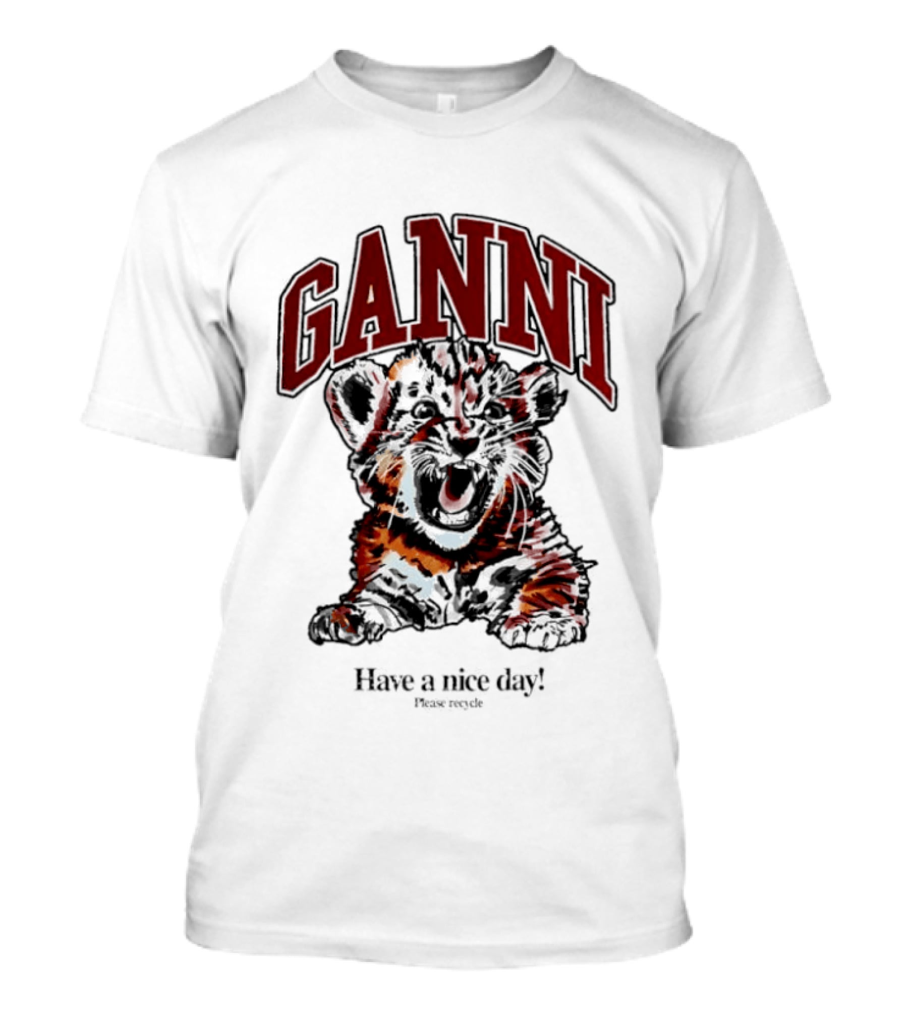 Ganni Have A Nice Day Please Recycle Tiger T-Shirt