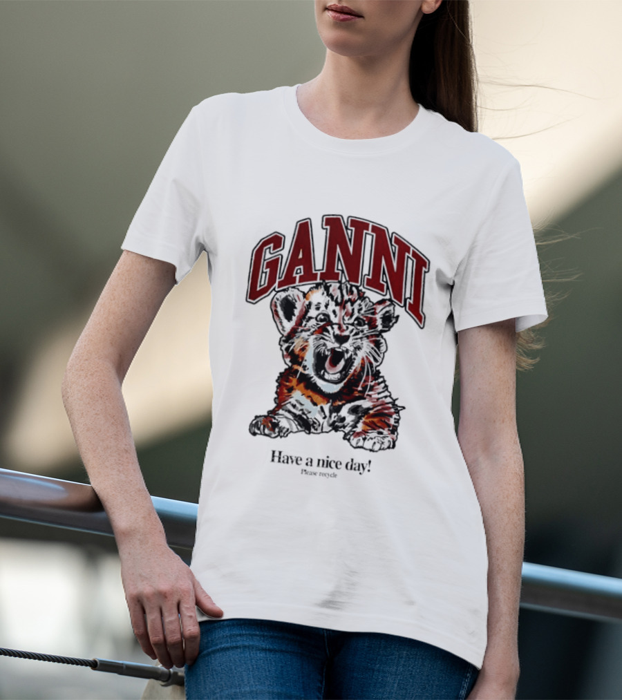 Ganni Have A Nice Day Please Recycle Tiger T-Shirt