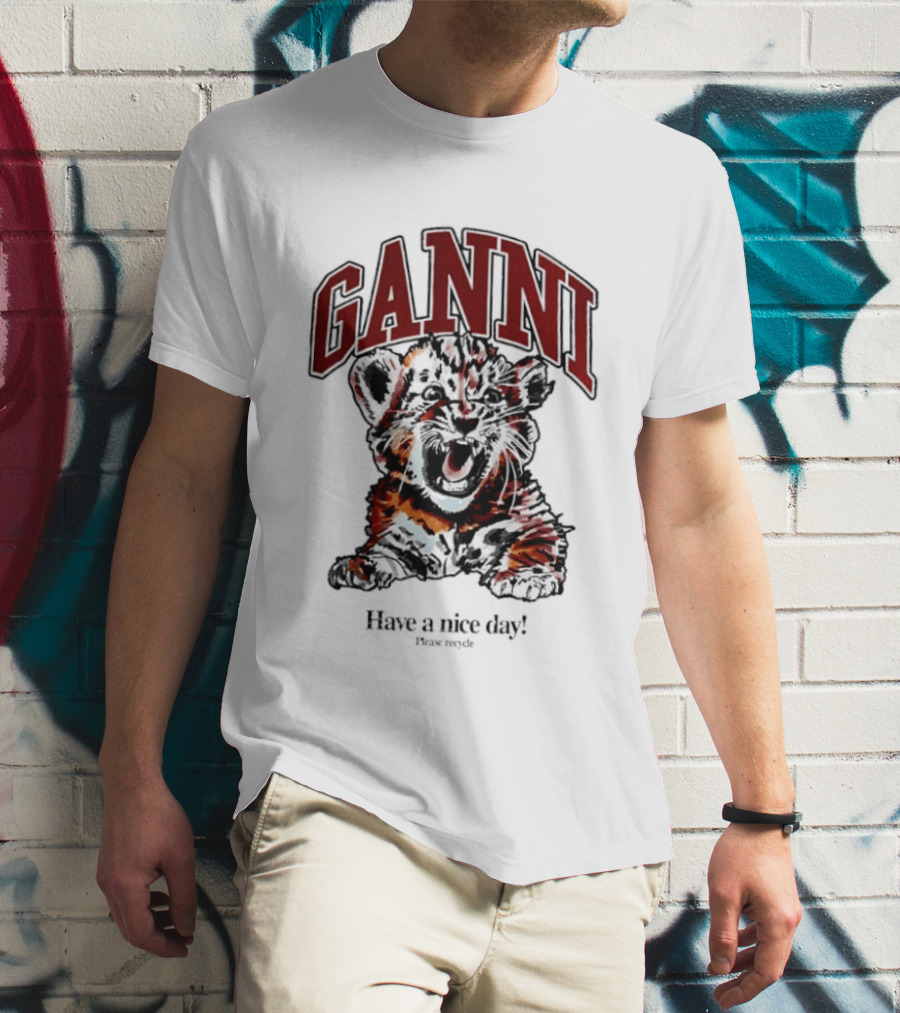 Ganni Have A Nice Day Please Recycle Tiger T-Shirt