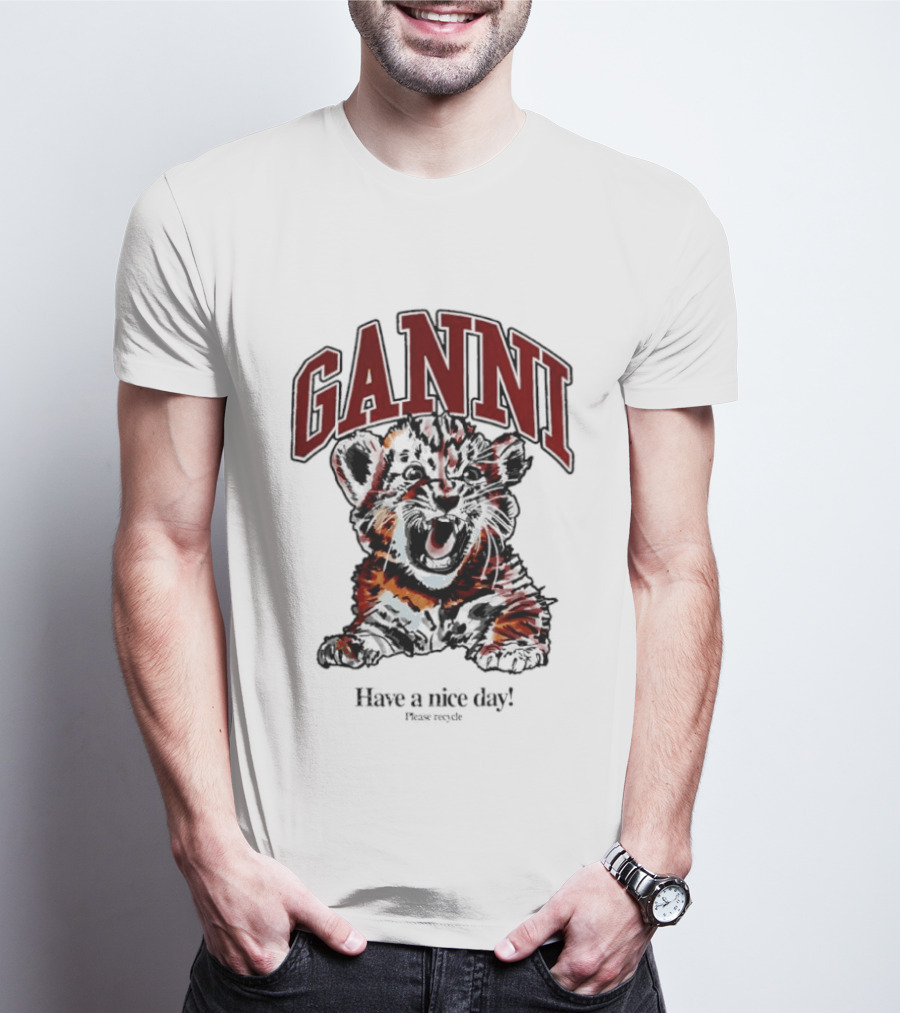 Ganni Have A Nice Day Please Recycle Tiger T-Shirt