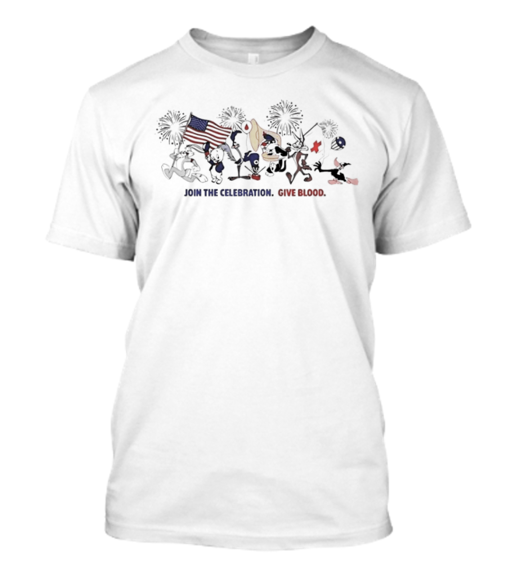 Looney Tunes American Flag Fireworks Join The Celebration Give Blood T-Shirt