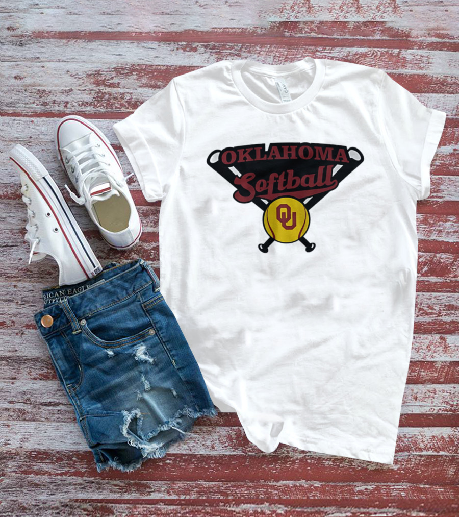 Oklahoma Softball OU Crossed Bats Yellow Ball T-Shirt